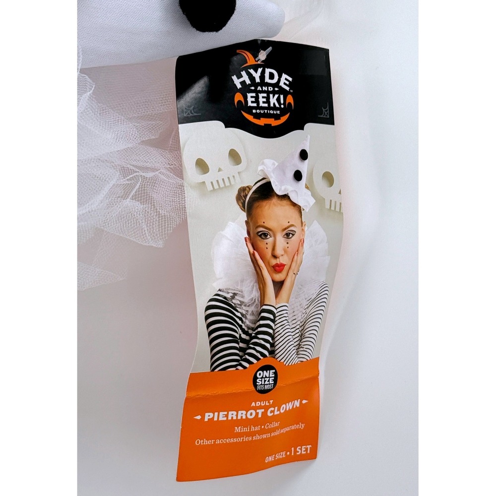 Hyde and Eek Adult Pierrot Clown Costume Set Mini Hat and Collar White Black
